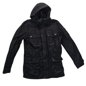 Chevignon Coat Mens M Black Wax Oilskin Vtg Military Jacket 90s YDK Diesel Style